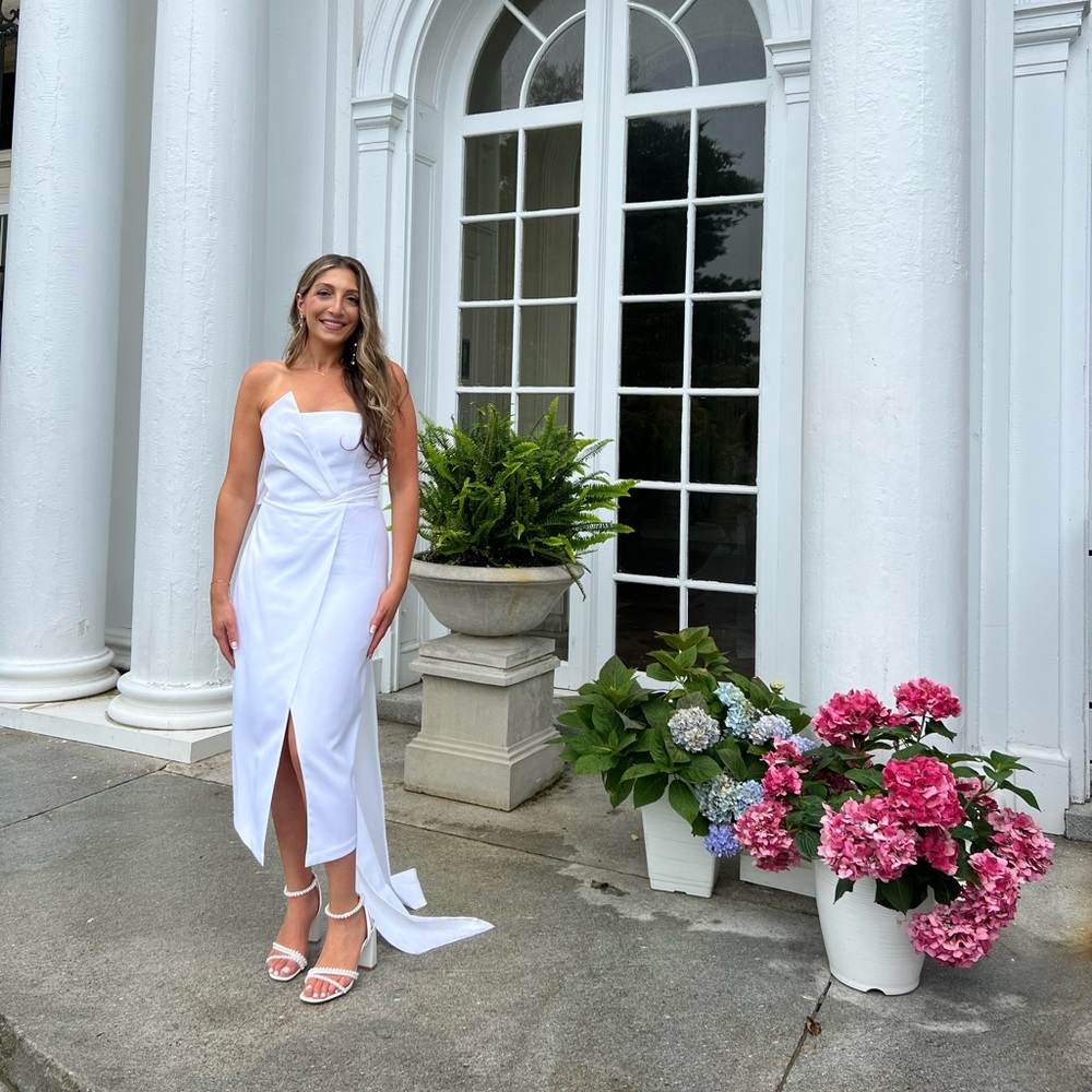 White strapless bride to be dress from express
